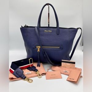 MIU MIU
 Mid blue Madras leather  2 way tote